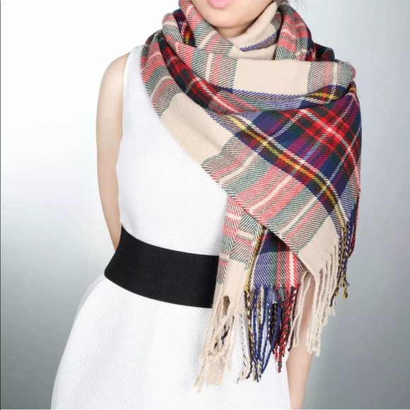 NEW Khaki Blend Oversized Tartan Scarf - Picture 3 of 7